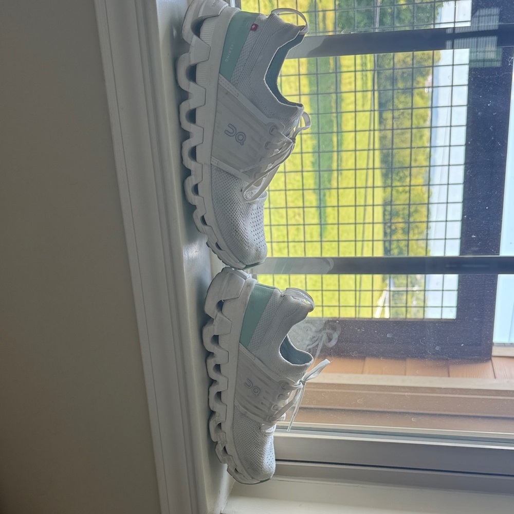 Women's White and Teal Athletic Shoes